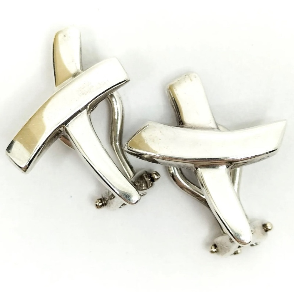 Tiffany &Co large X silver ear clip earrings